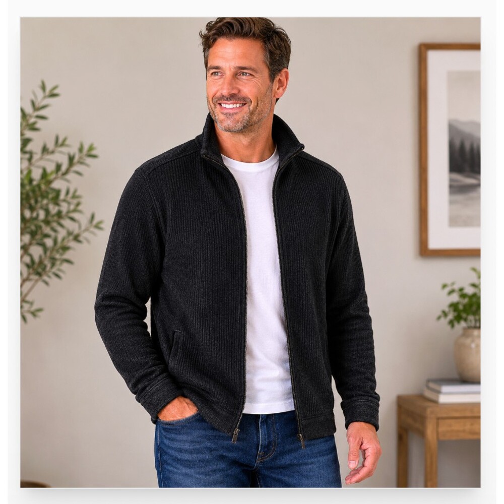 Tailored Athlete Jacket Mens Large Black Full Zip Collared Casual Bomber